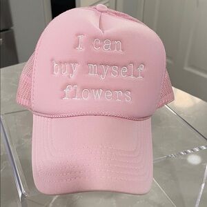 OTTO Pink Mesh Trucker Hat with 'I can buy myself flowers' Embroidery